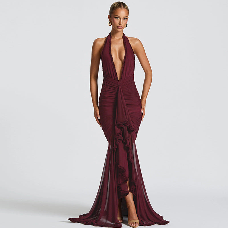 Women's Square Neck Ruched Waist High Slit Maxi Dress — Sexy Sleeveless Stretch Crepe Formal Evening Gown, Elegant Party Dress XS–XL in 17 Colors