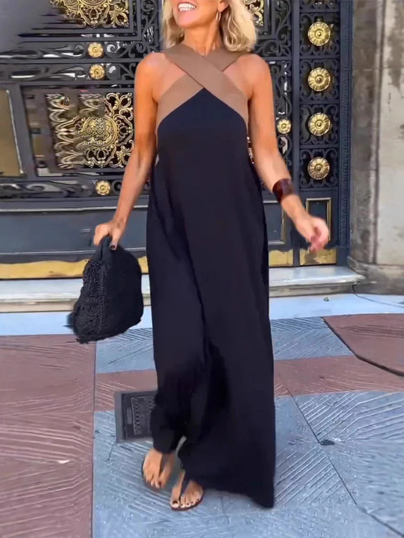 Women's Cross Halter Open Back Maxi Dress — Sexy Backless Crisscross Strap Sleeveless Long Dress, Elegant Flowy Summer Evening Party Dress XS–3XL in 11 Colors