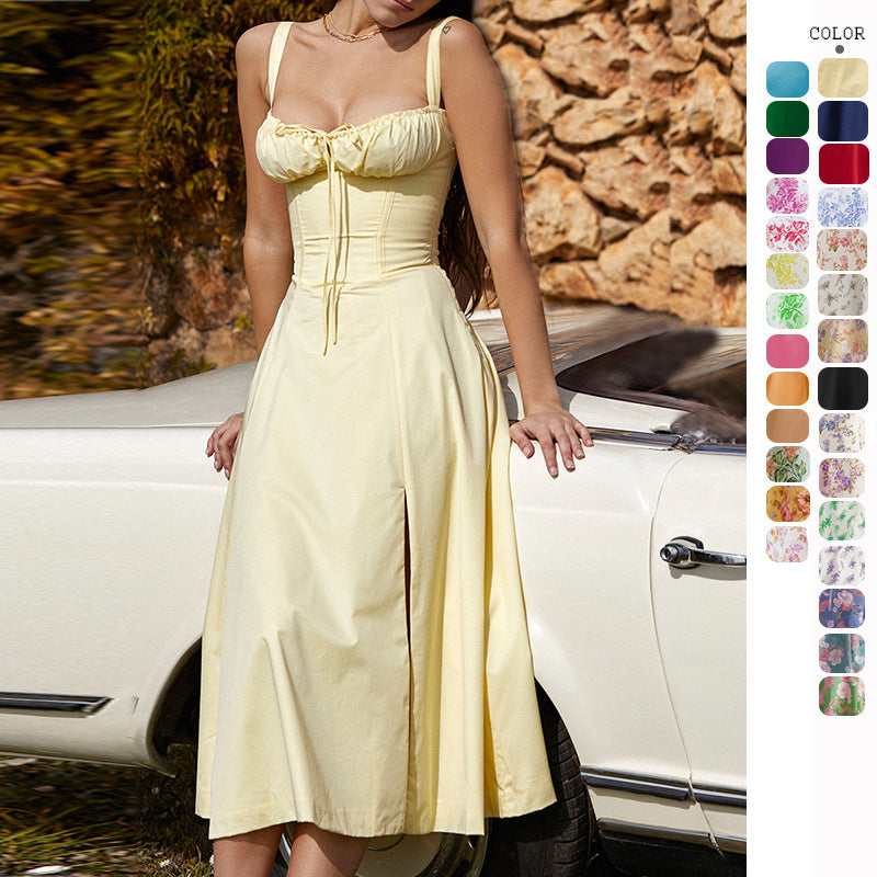 Women's French Style Corset Bust Slip Dress — Gathered Sweetheart Neckline Sleeveless Midi & Mini Dress, Elegant Summer Sundress in 30+ Colors S–2XL