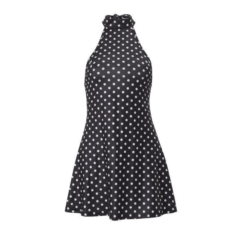 2026 Summer Polka Dot Halter A-Line Mini Dress for Women, Sexy Backless Waist-Cinching Printed Party Dress