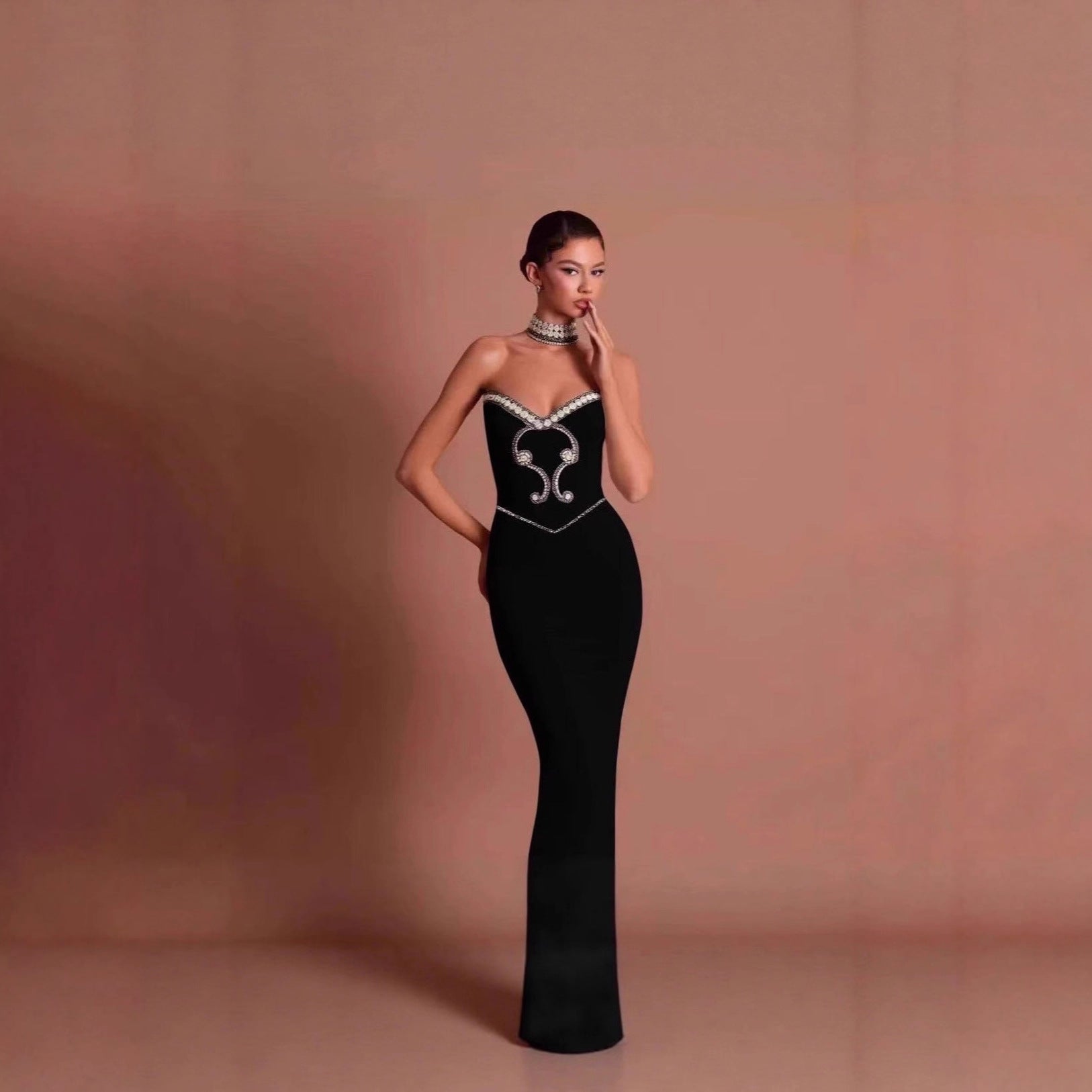 2026 Luxury Rhinestone Beaded Halter Mini Dress for Women, Sexy Deep V Couture Party Dinner Dress