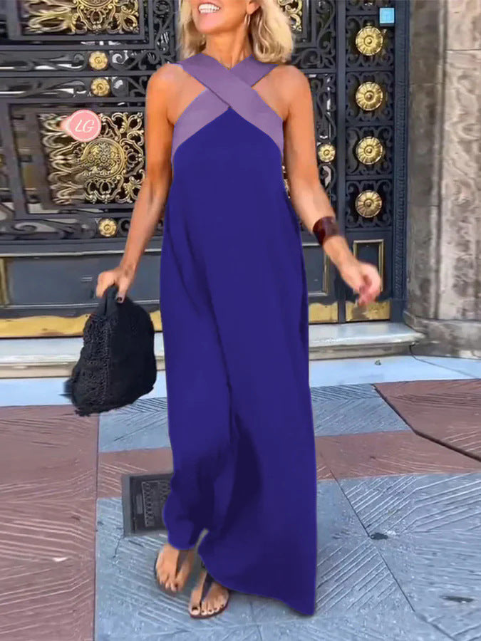 Women's Cross Halter Open Back Maxi Dress — Sexy Backless Crisscross Strap Sleeveless Long Dress, Elegant Flowy Summer Evening Party Dress XS–3XL in 11 Colors