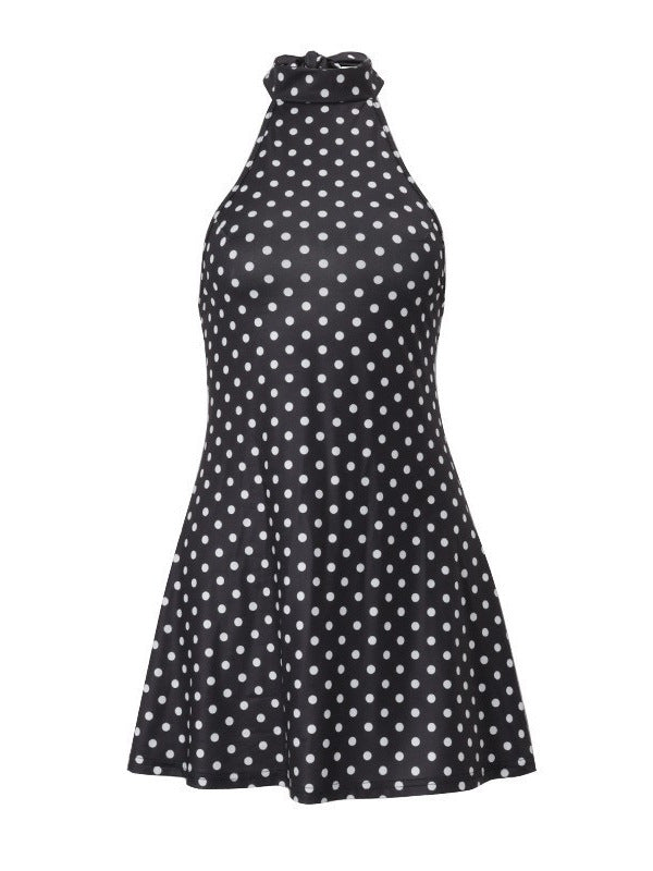 2026 Summer Polka Dot Halter A-Line Mini Dress for Women, Sexy Backless Waist-Cinching Printed Party Dress