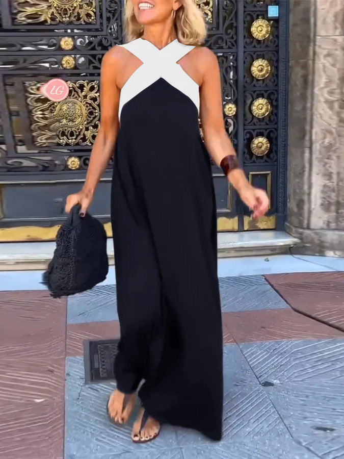 Women's Cross Halter Open Back Maxi Dress — Sexy Backless Crisscross Strap Sleeveless Long Dress, Elegant Flowy Summer Evening Party Dress XS–3XL in 11 Colors