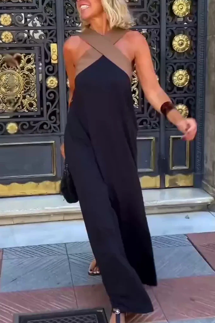 Women's Cross Halter Open Back Maxi Dress — Sexy Backless Crisscross Strap Sleeveless Long Dress, Elegant Flowy Summer Evening Party Dress XS–3XL in 11 Colors