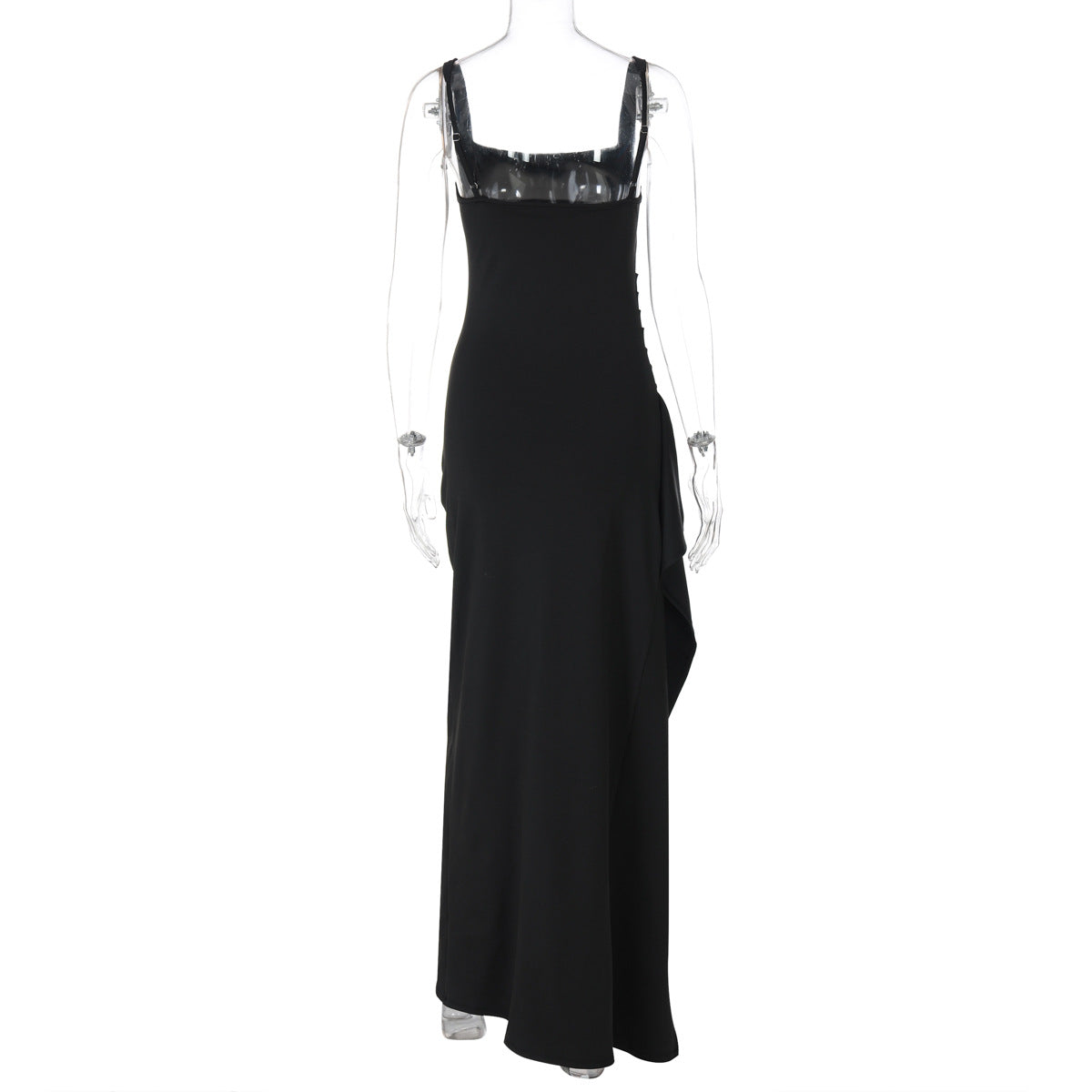 Women's Square Neck Ruched Waist High Slit Maxi Dress — Sexy Sleeveless Stretch Crepe Formal Evening Gown, Elegant Party Dress XS–XL in 17 Colors