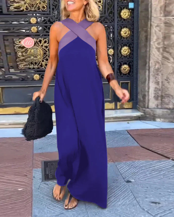 Women's Cross Halter Open Back Maxi Dress — Sexy Backless Crisscross Strap Sleeveless Long Dress, Elegant Flowy Summer Evening Party Dress XS–3XL in 11 Colors