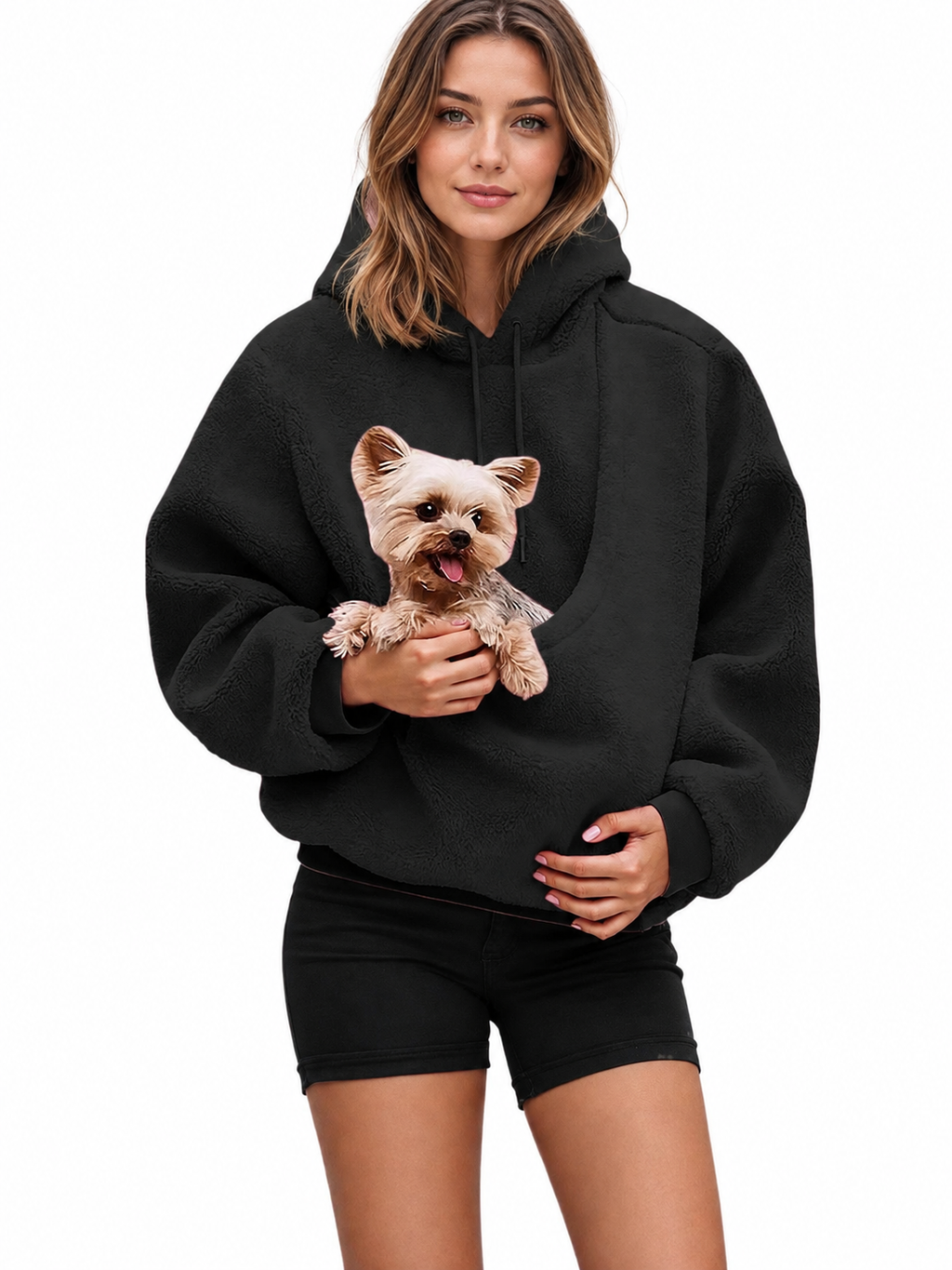 Women's Fluffy Teddy Fleece Oversized Hoodie — Plush Pullover Sweatshirt with Wrap Front Pocket & Drawstring Hood, Cozy Winter Top S–XXL in 7 Colors