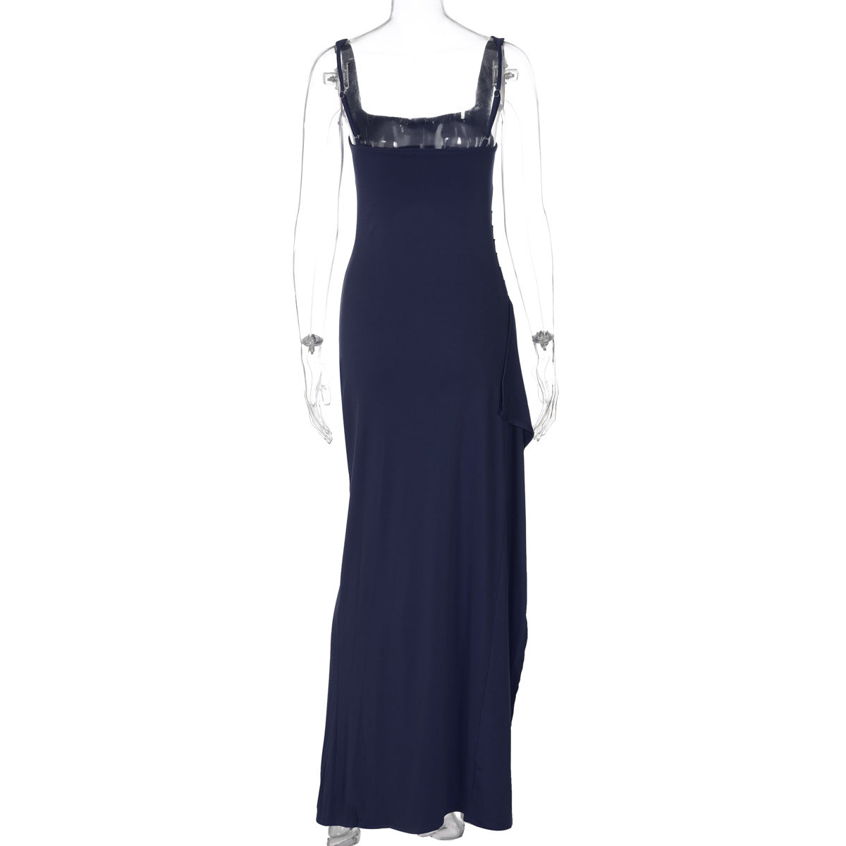 Women's Square Neck Ruched Waist High Slit Maxi Dress — Sexy Sleeveless Stretch Crepe Formal Evening Gown, Elegant Party Dress XS–XL in 17 Colors
