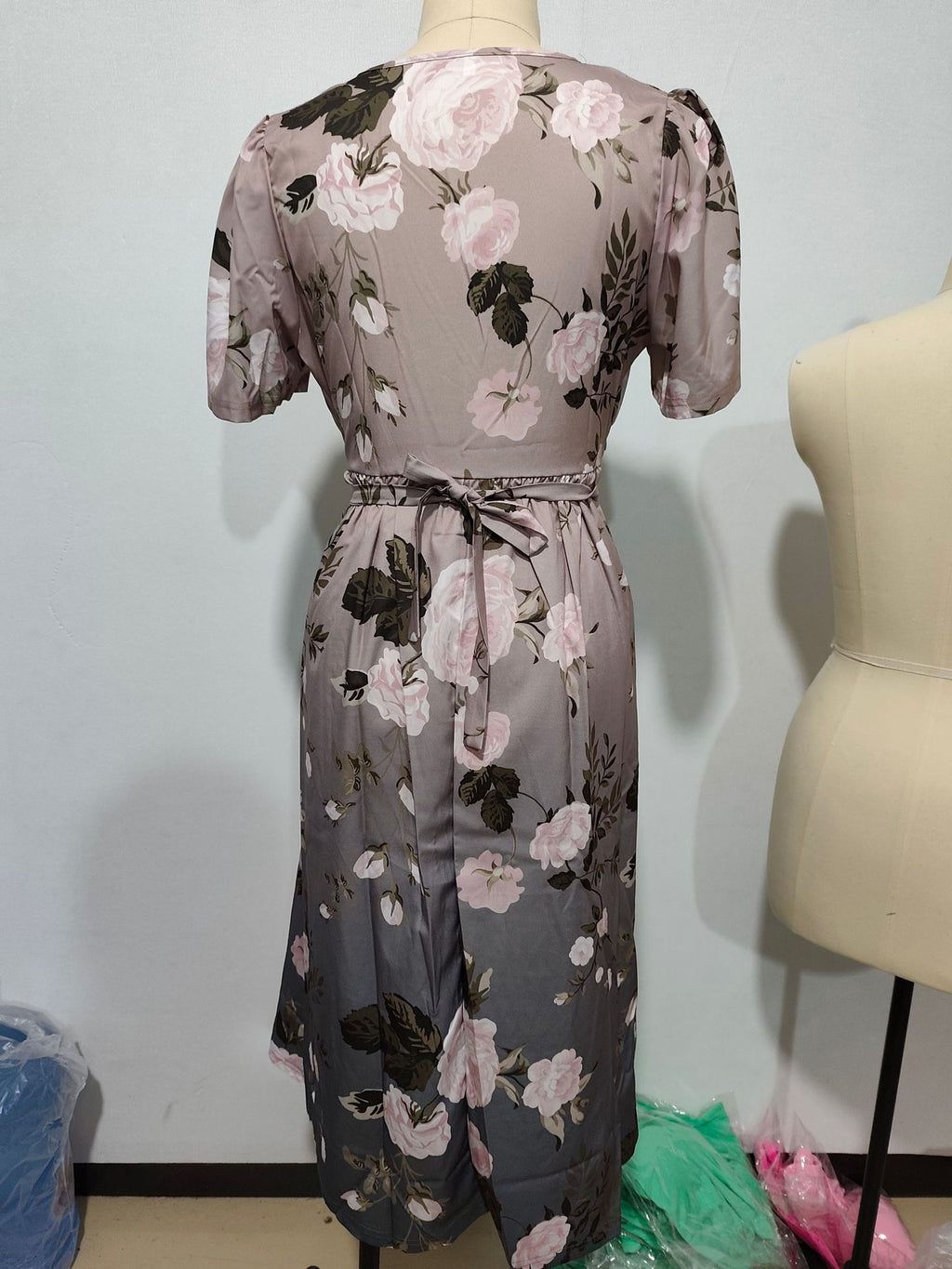 Women's V-Neck Floral Chiffon Midi Dress — Flutter Sleeve Tie Waist Boho Wrap Dress with Handkerchief Hem, Flowy Casual Summer Beach Dress S–3XL in 16 Prints