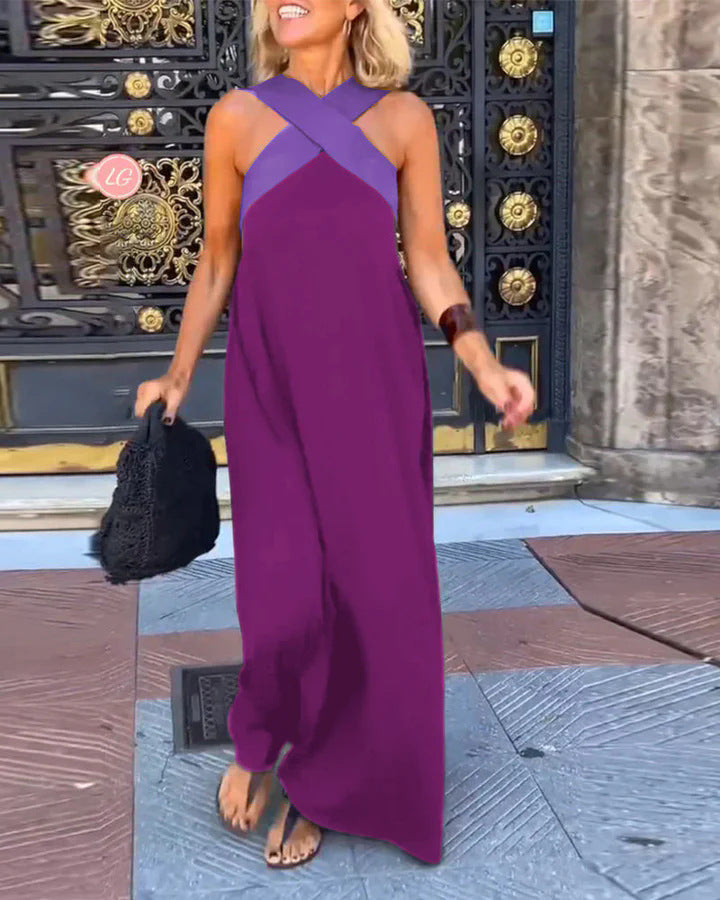 Women's Cross Halter Open Back Maxi Dress — Sexy Backless Crisscross Strap Sleeveless Long Dress, Elegant Flowy Summer Evening Party Dress XS–3XL in 11 Colors