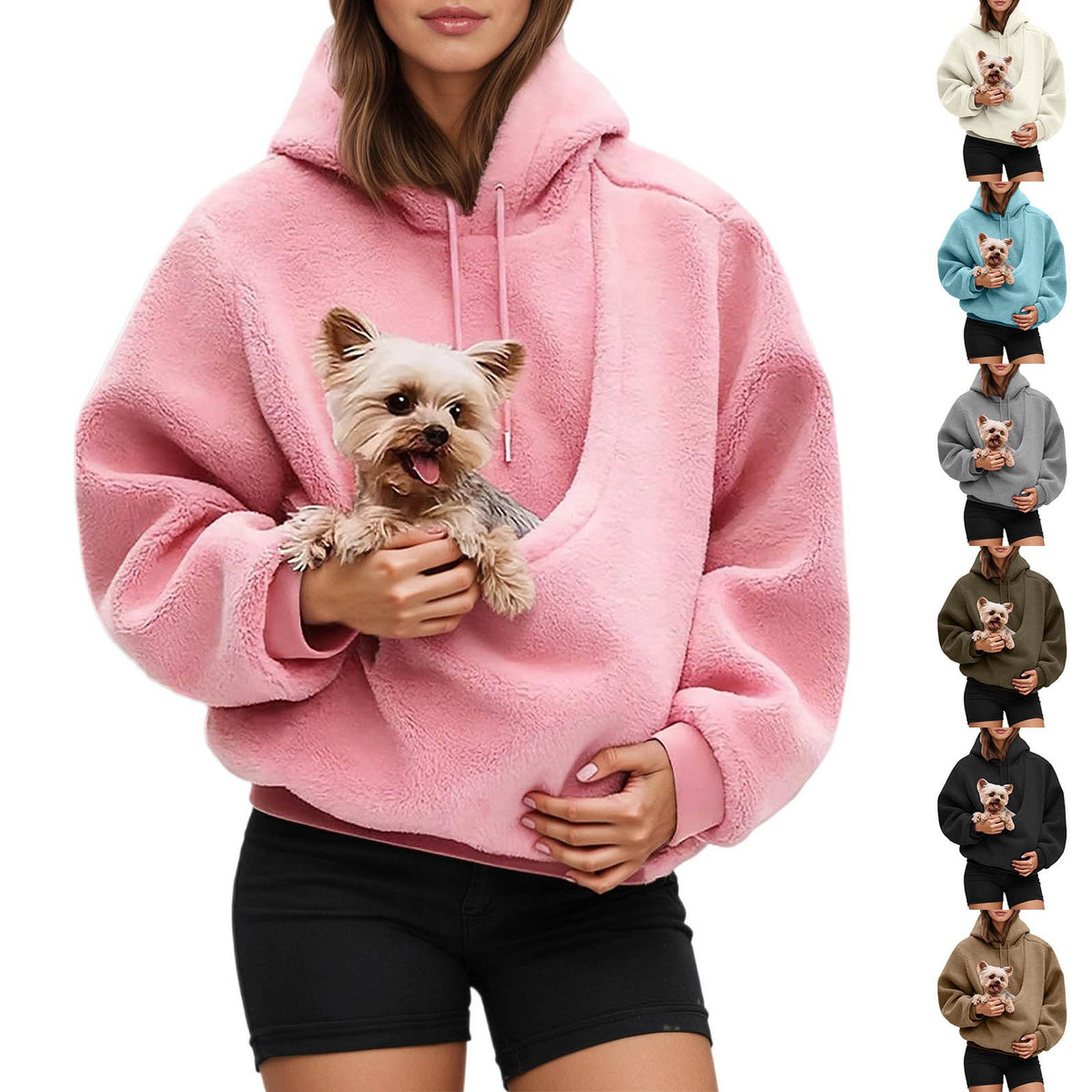 Women's Fluffy Teddy Fleece Oversized Hoodie — Plush Pullover Sweatshirt with Wrap Front Pocket & Drawstring Hood, Cozy Winter Top S–XXL in 7 Colors