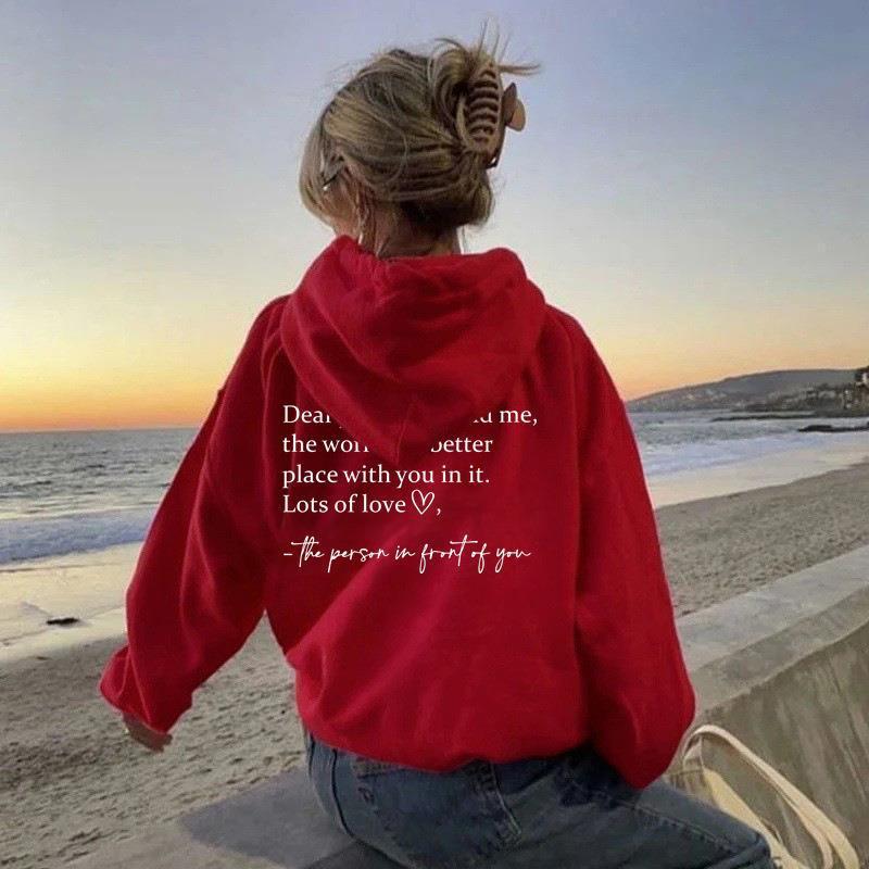 Women's Fleece Graphic Hoodie | "Dear Person Behind Me" Letter Print Oversized Pullover Sweatshirt | S-5XL