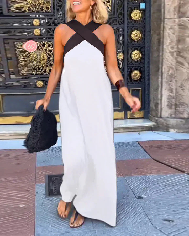 Women's Cross Halter Open Back Maxi Dress — Sexy Backless Crisscross Strap Sleeveless Long Dress, Elegant Flowy Summer Evening Party Dress XS–3XL in 11 Colors