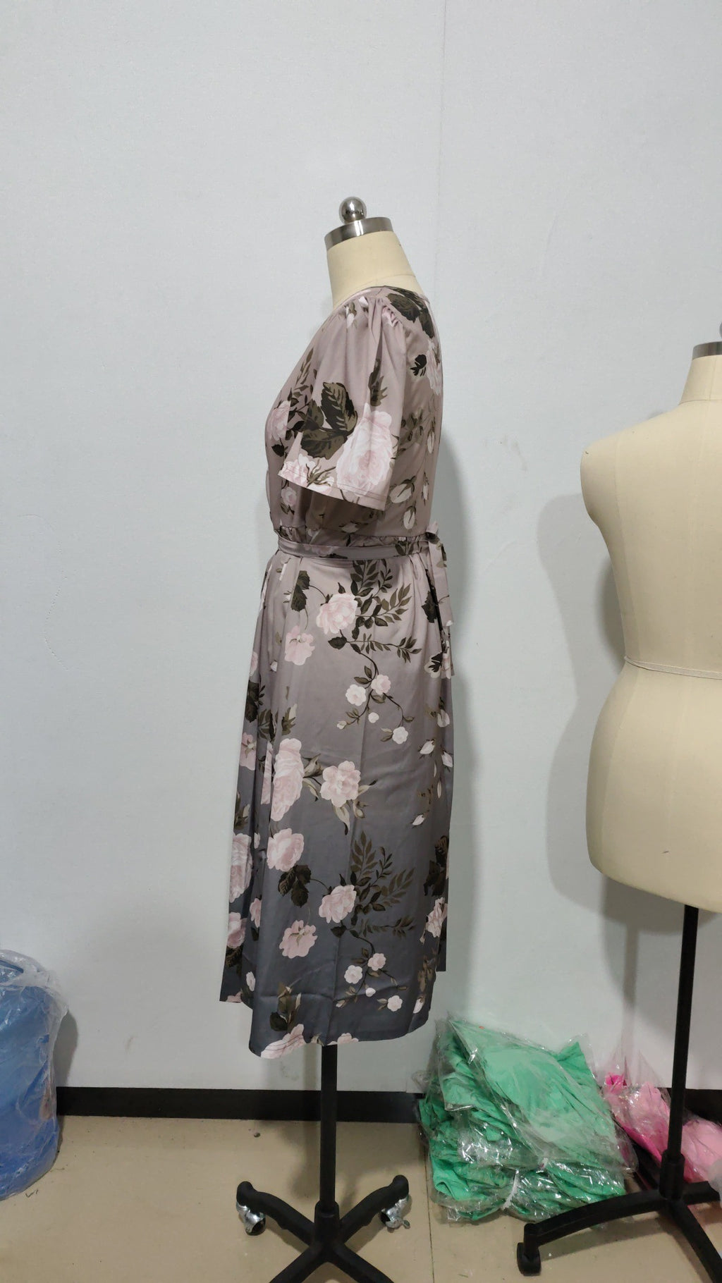 Women's V-Neck Floral Chiffon Midi Dress — Flutter Sleeve Tie Waist Boho Wrap Dress with Handkerchief Hem, Flowy Casual Summer Beach Dress S–3XL in 16 Prints