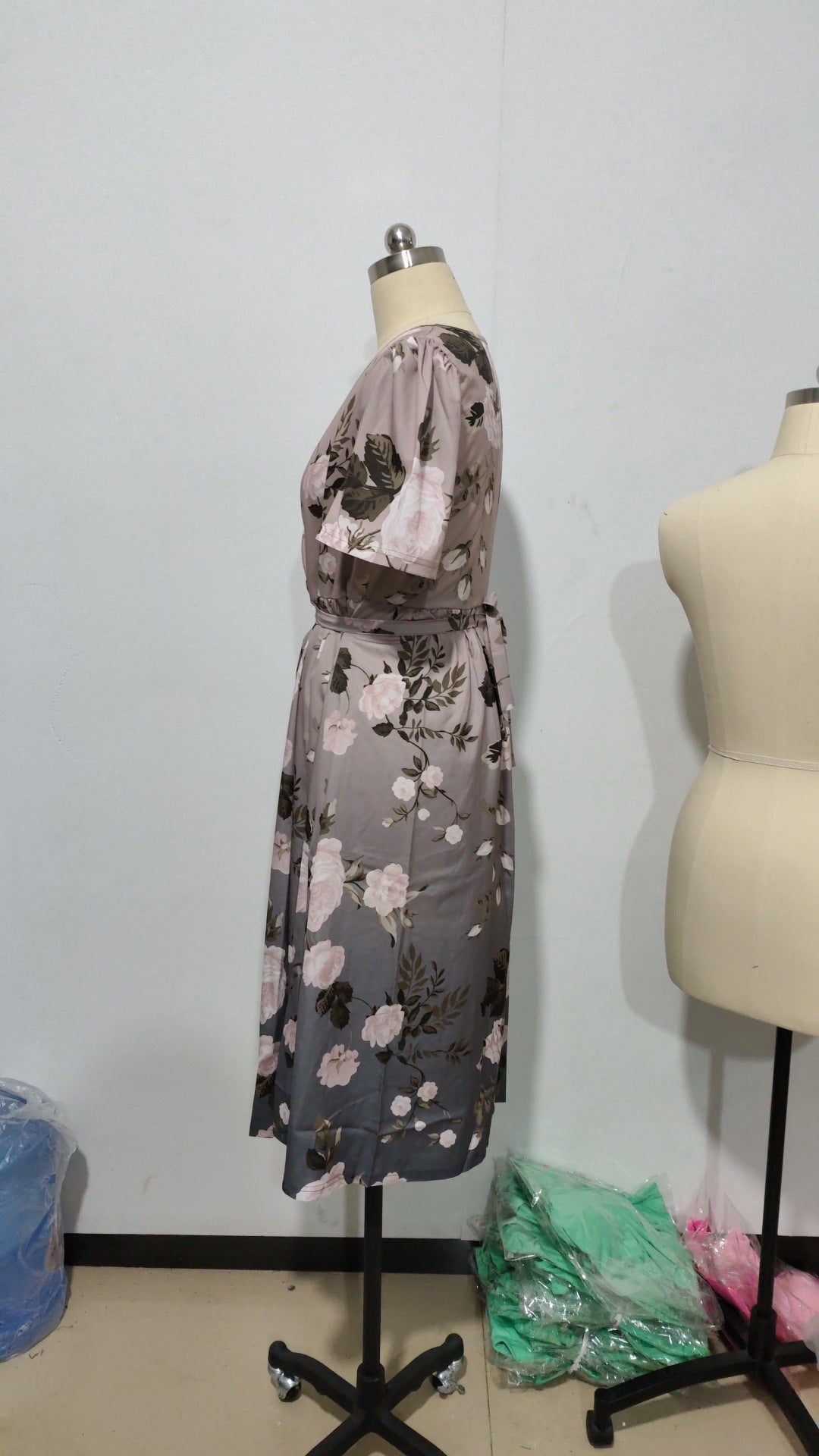 Women's V-Neck Floral Chiffon Midi Dress — Flutter Sleeve Tie Waist Boho Wrap Dress with Handkerchief Hem, Flowy Casual Summer Beach Dress S–3XL in 16 Prints