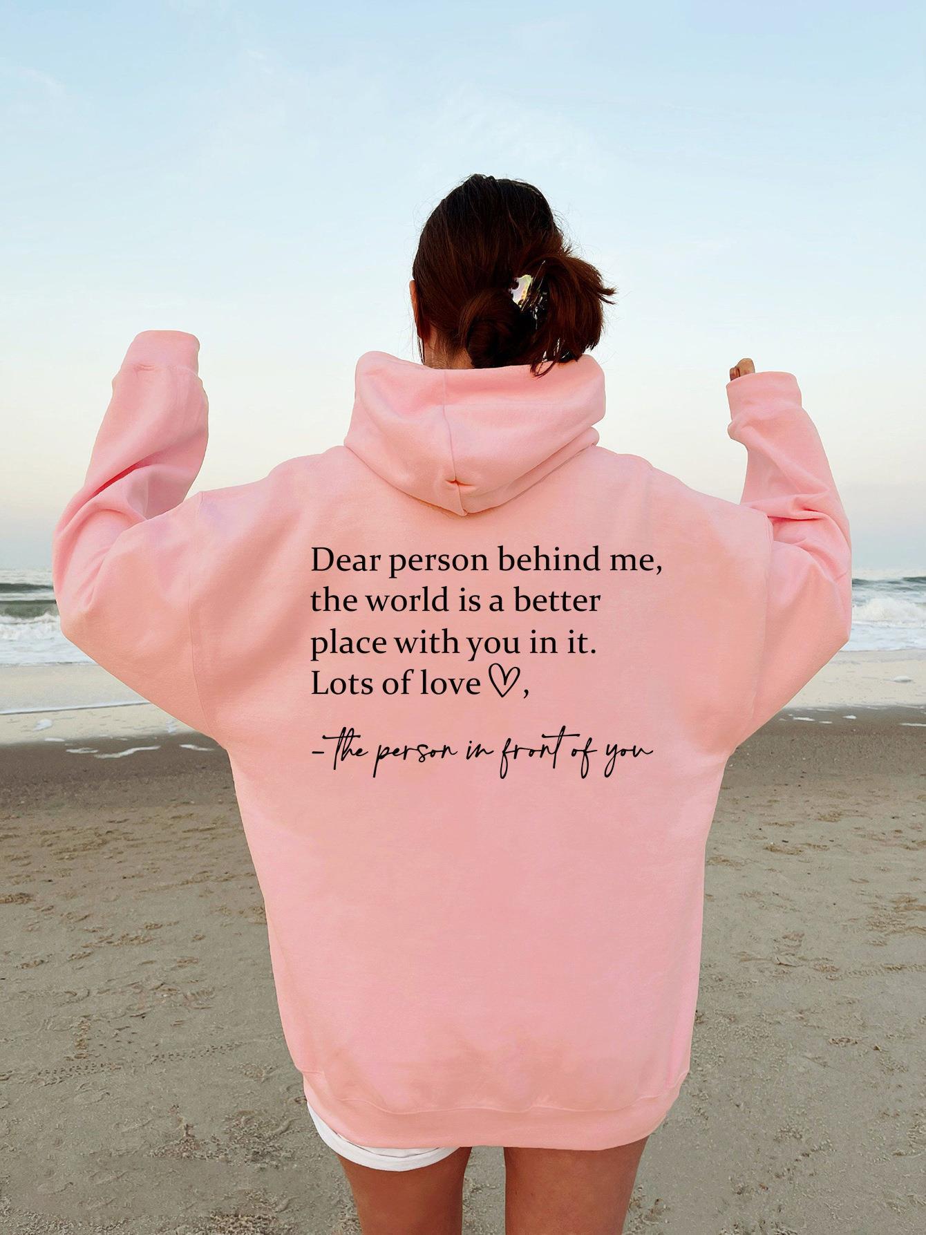 Women's Fleece Graphic Hoodie | "Dear Person Behind Me" Letter Print Oversized Pullover Sweatshirt | S-5XL