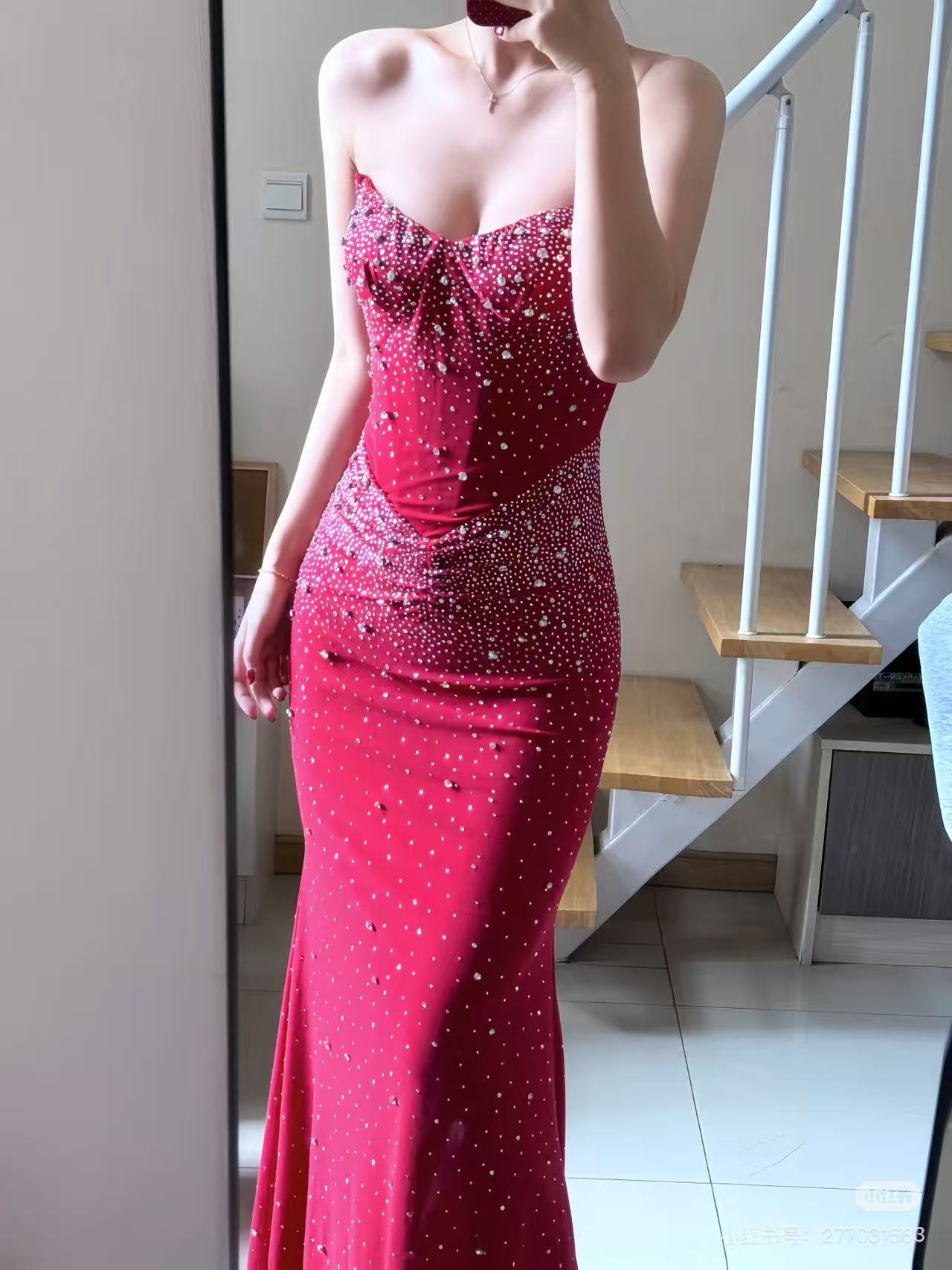 Crystal Rhinestone Strapless Bodycon Maxi Gown | All-Over Hot-Fix Diamonds | Mermaid Evening Dress for Women | Luxury Formal Gala Ball Gown