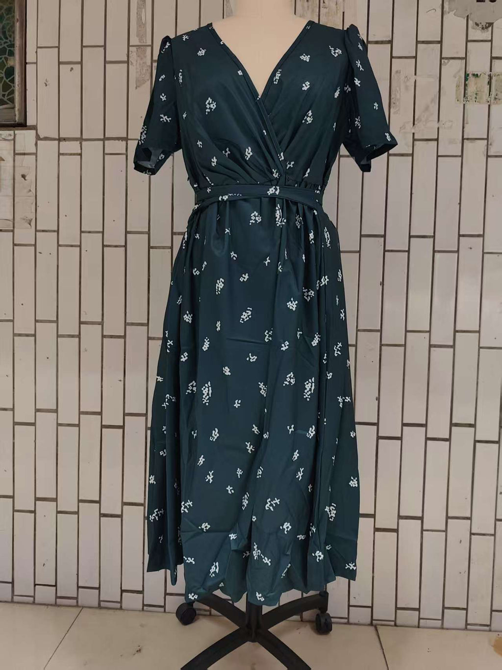 Women's V-Neck Floral Chiffon Midi Dress — Flutter Sleeve Tie Waist Boho Wrap Dress with Handkerchief Hem, Flowy Casual Summer Beach Dress S–3XL in 16 Prints