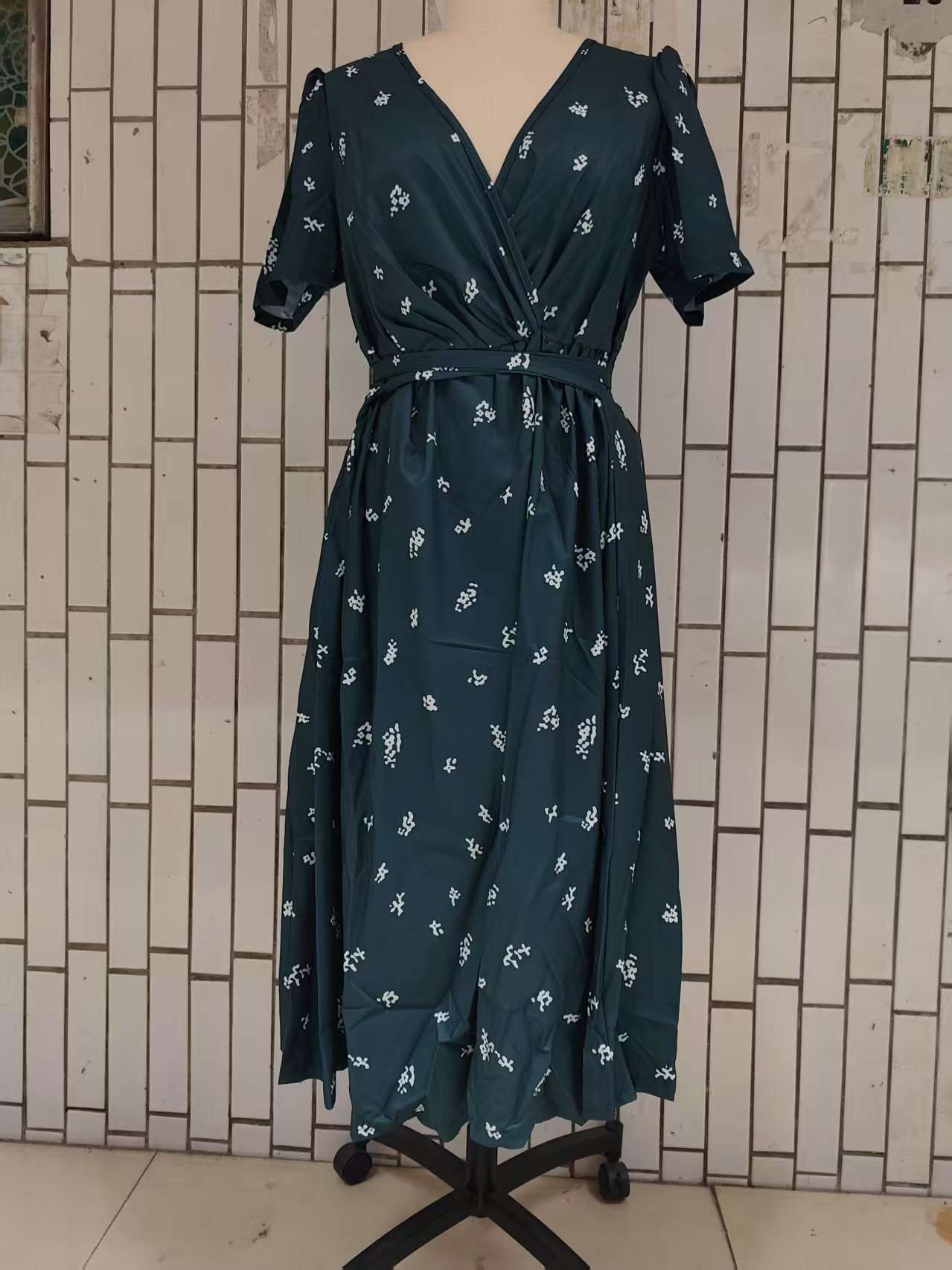 Women's V-Neck Floral Chiffon Midi Dress — Flutter Sleeve Tie Waist Boho Wrap Dress with Handkerchief Hem, Flowy Casual Summer Beach Dress S–3XL in 16 Prints