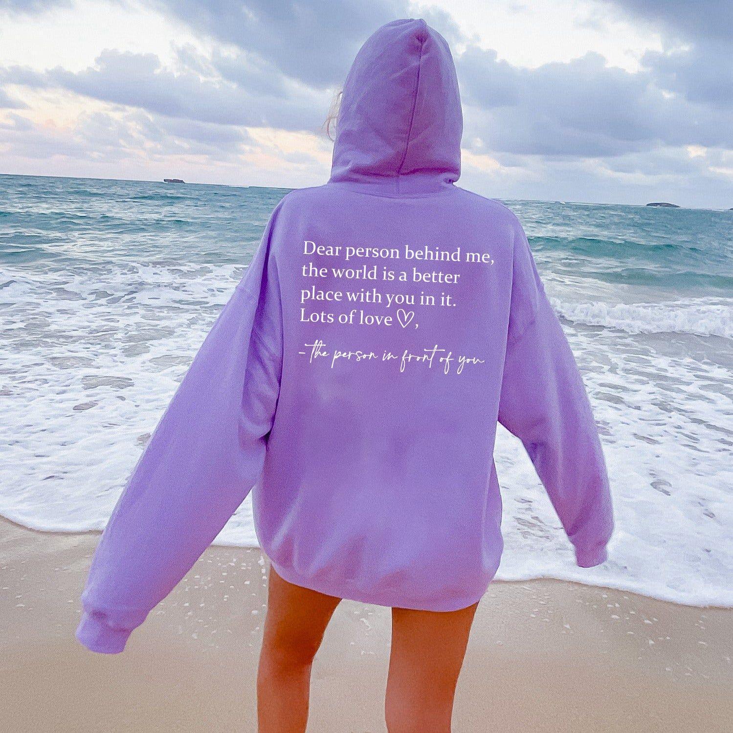 Women's Fleece Graphic Hoodie | "Dear Person Behind Me" Letter Print Oversized Pullover Sweatshirt | S-5XL