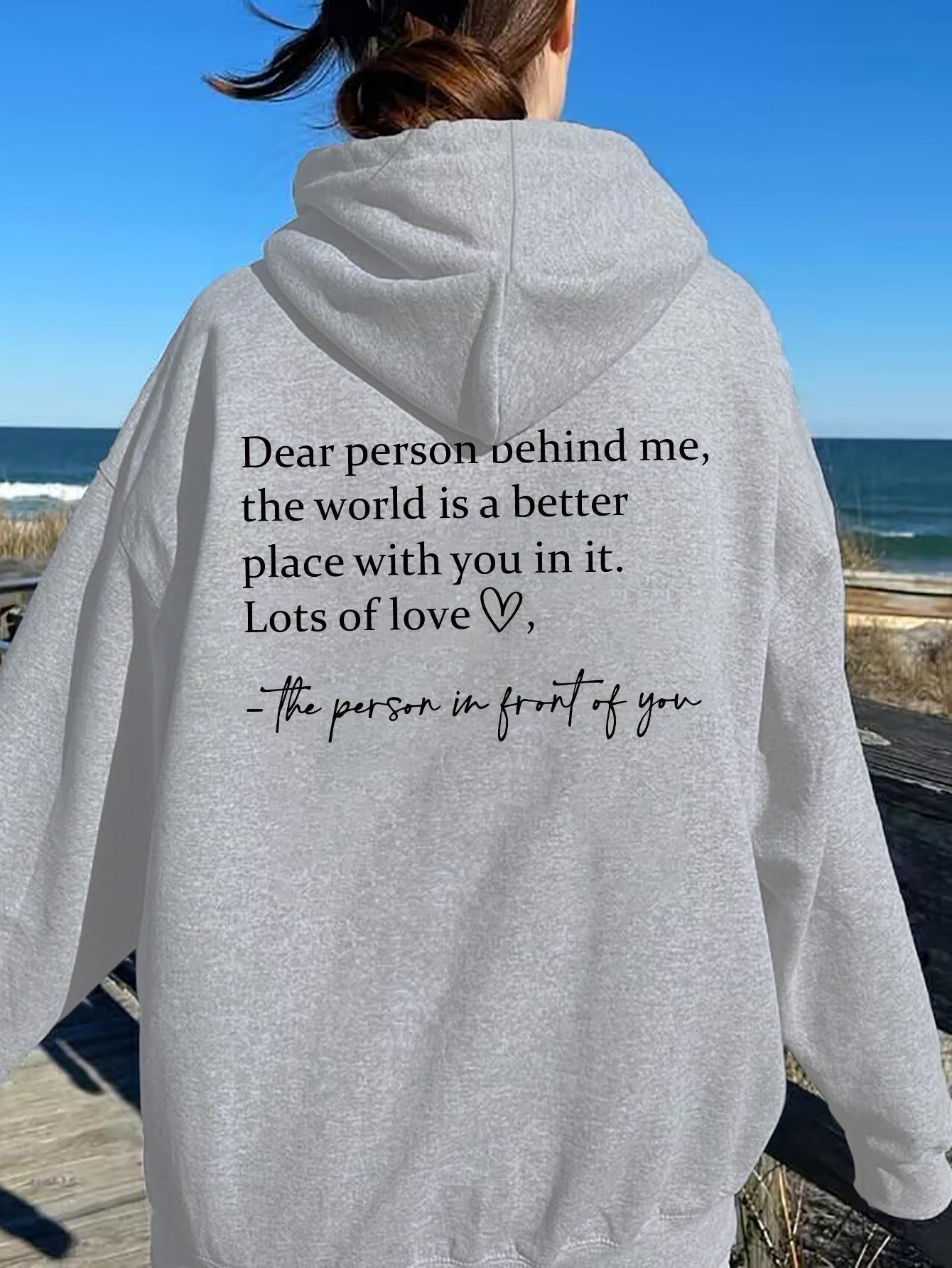 Women's Fleece Graphic Hoodie | "Dear Person Behind Me" Letter Print Oversized Pullover Sweatshirt | S-5XL