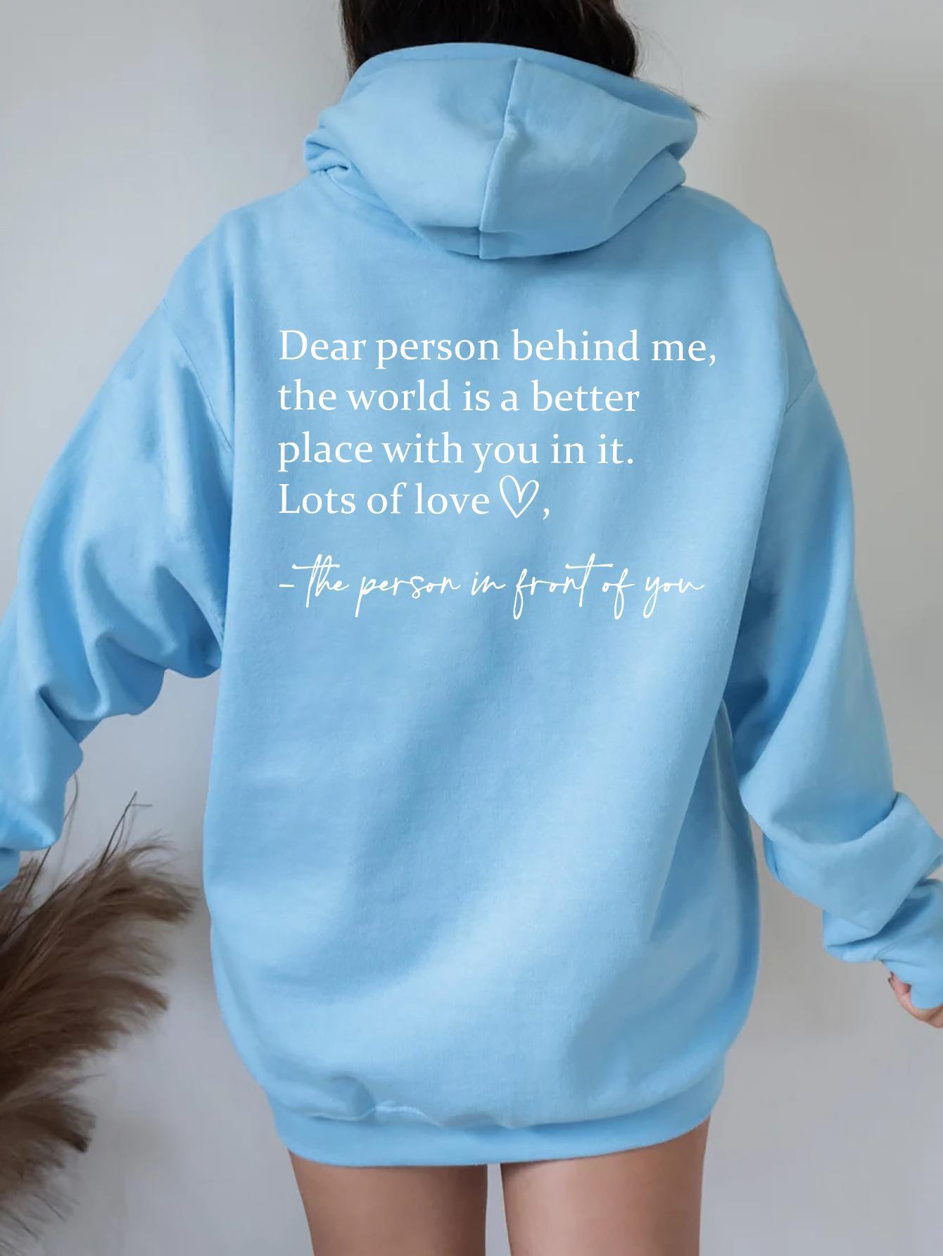 Women's Fleece Graphic Hoodie | "Dear Person Behind Me" Letter Print Oversized Pullover Sweatshirt | S-5XL