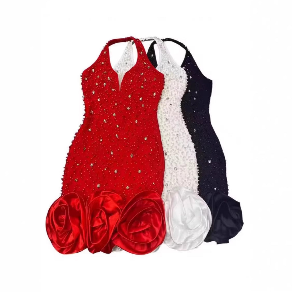 2026 Luxury Rhinestone Beaded Halter Mini Dress for Women, Sexy Deep V Couture Party Dinner Dress
