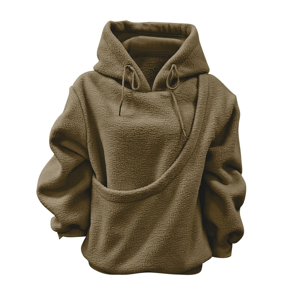 Women's Fluffy Teddy Fleece Oversized Hoodie — Plush Pullover Sweatshirt with Wrap Front Pocket & Drawstring Hood, Cozy Winter Top S–XXL in 7 Colors