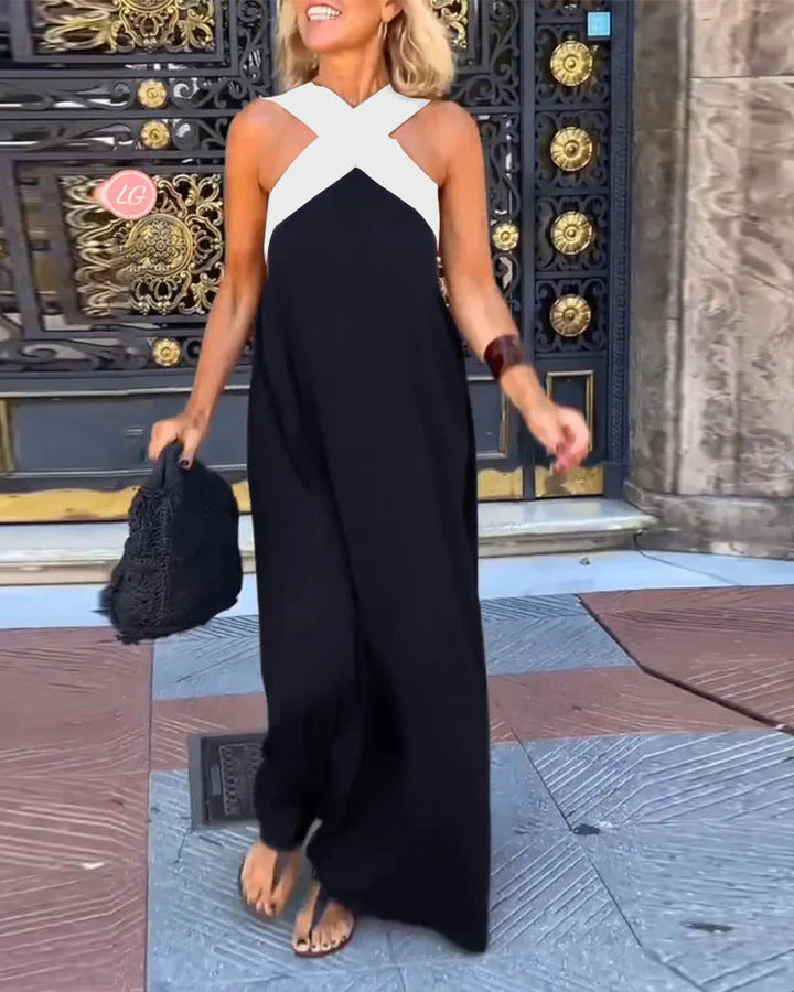 Women's Cross Halter Open Back Maxi Dress — Sexy Backless Crisscross Strap Sleeveless Long Dress, Elegant Flowy Summer Evening Party Dress XS–3XL in 11 Colors