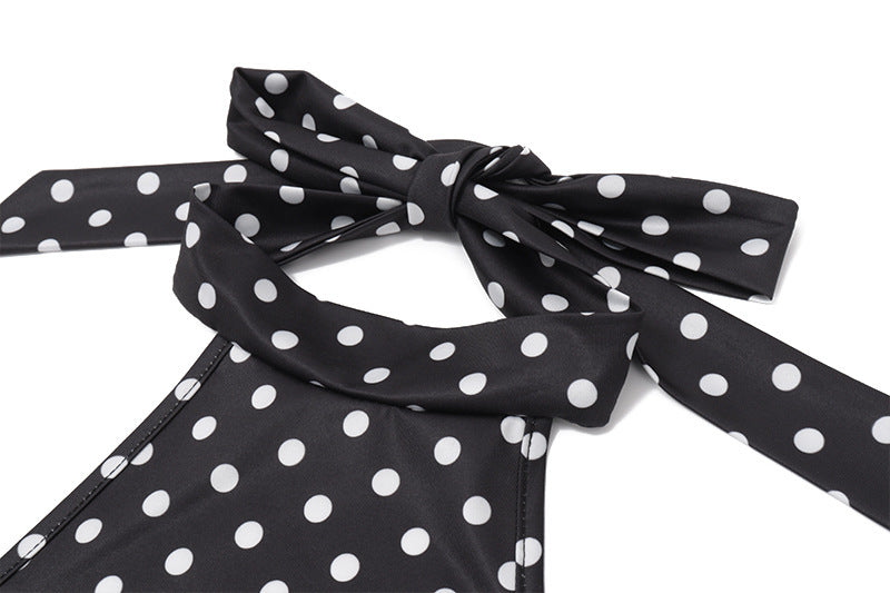 2026 Summer Polka Dot Halter A-Line Mini Dress for Women, Sexy Backless Waist-Cinching Printed Party Dress