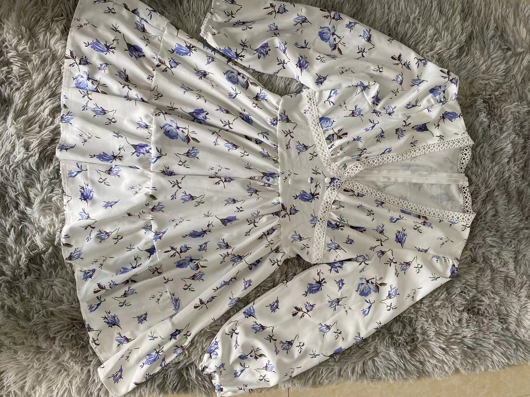 Women's V-Neck Lace Trim Floral Mini Dress — Romantic Puff Sleeve Tiered Ruffle Skirt Short Dress, Sweet Boho Floral Party Dress S–XXXL in 9 Prints
