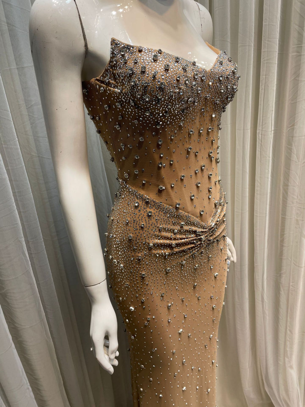 Crystal Rhinestone Strapless Bodycon Maxi Gown | All-Over Hot-Fix Diamonds | Mermaid Evening Dress for Women | Luxury Formal Gala Ball Gown