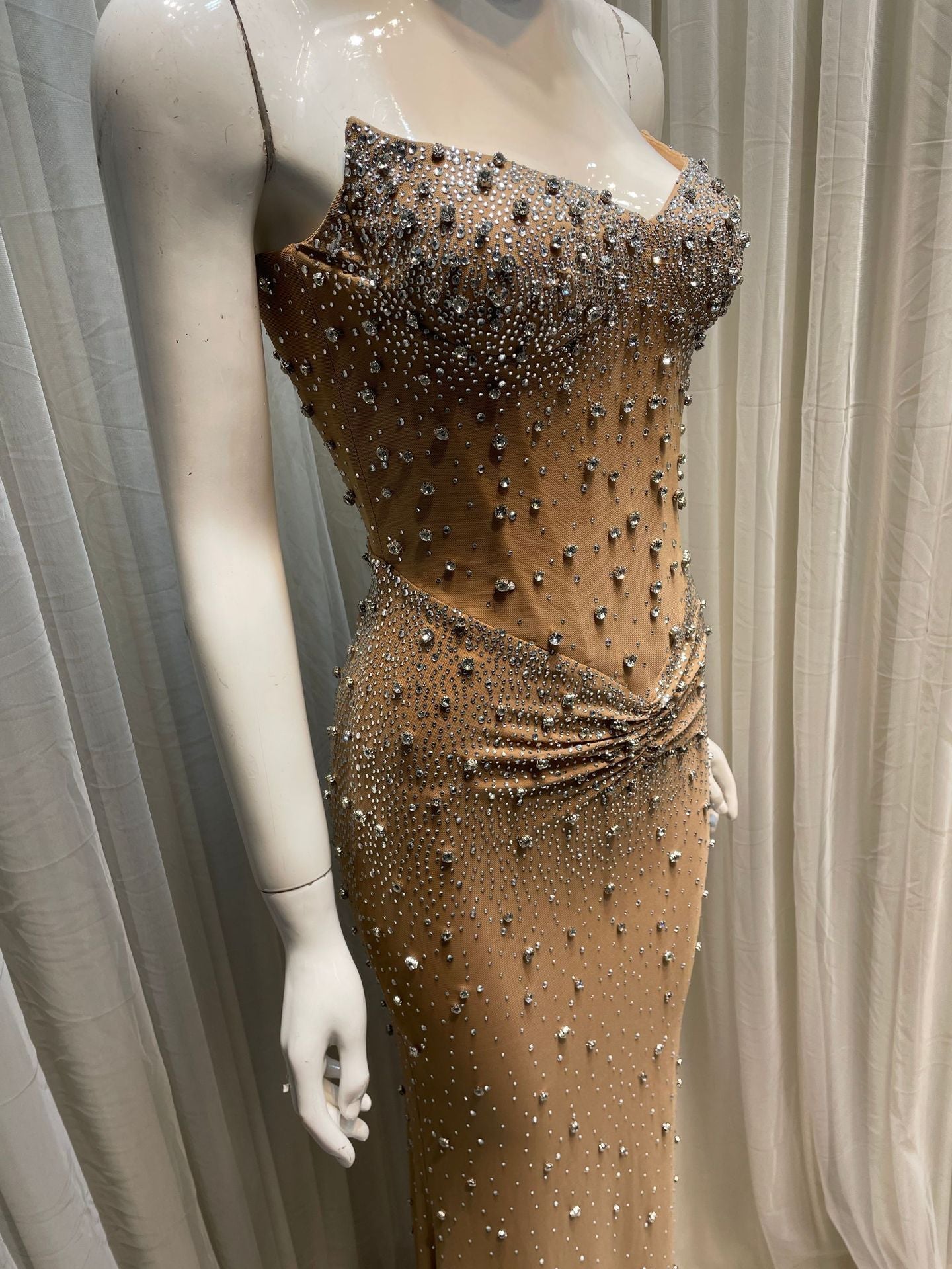 Crystal Rhinestone Strapless Bodycon Maxi Gown | All-Over Hot-Fix Diamonds | Mermaid Evening Dress for Women | Luxury Formal Gala Ball Gown