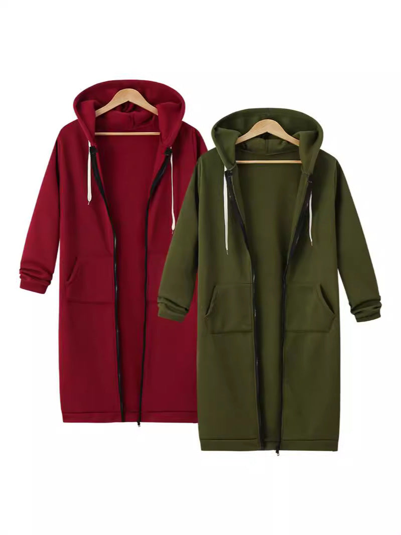 Women's Longline Zip-Up Hoodie | Oversized Fleece Hooded Sweatshirt Jacket | Cozy Mid-Length Fall Winter Coat