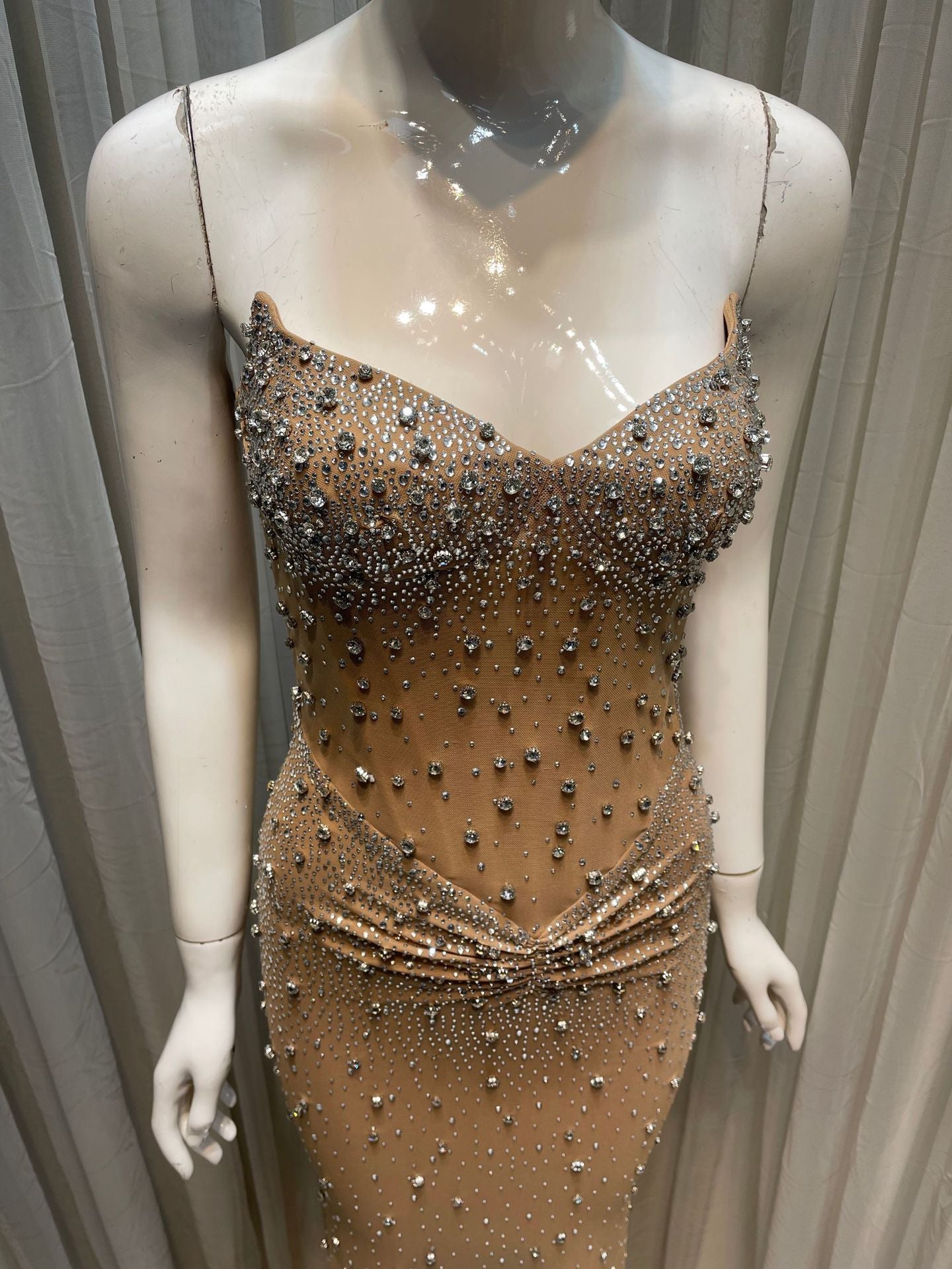 Crystal Rhinestone Strapless Bodycon Maxi Gown | All-Over Hot-Fix Diamonds | Mermaid Evening Dress for Women | Luxury Formal Gala Ball Gown