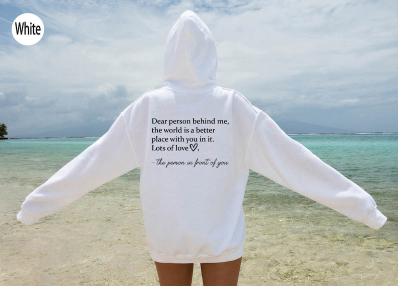 Women's Fleece Graphic Hoodie | "Dear Person Behind Me" Letter Print Oversized Pullover Sweatshirt | S-5XL