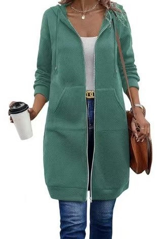 Women's Longline Zip-Up Hoodie | Oversized Fleece Hooded Sweatshirt Jacket | Cozy Mid-Length Fall Winter Coat