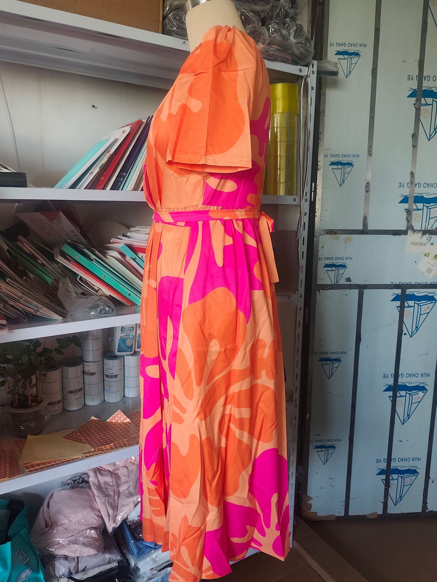 Women's V-Neck Floral Chiffon Midi Dress — Flutter Sleeve Tie Waist Boho Wrap Dress with Handkerchief Hem, Flowy Casual Summer Beach Dress S–3XL in 16 Prints