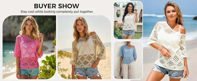 Women's Boho Crochet Hollow-Out Knit Top | V-Neck Batwing Sleeve Beach Cover-Up Sweater | S-5XL