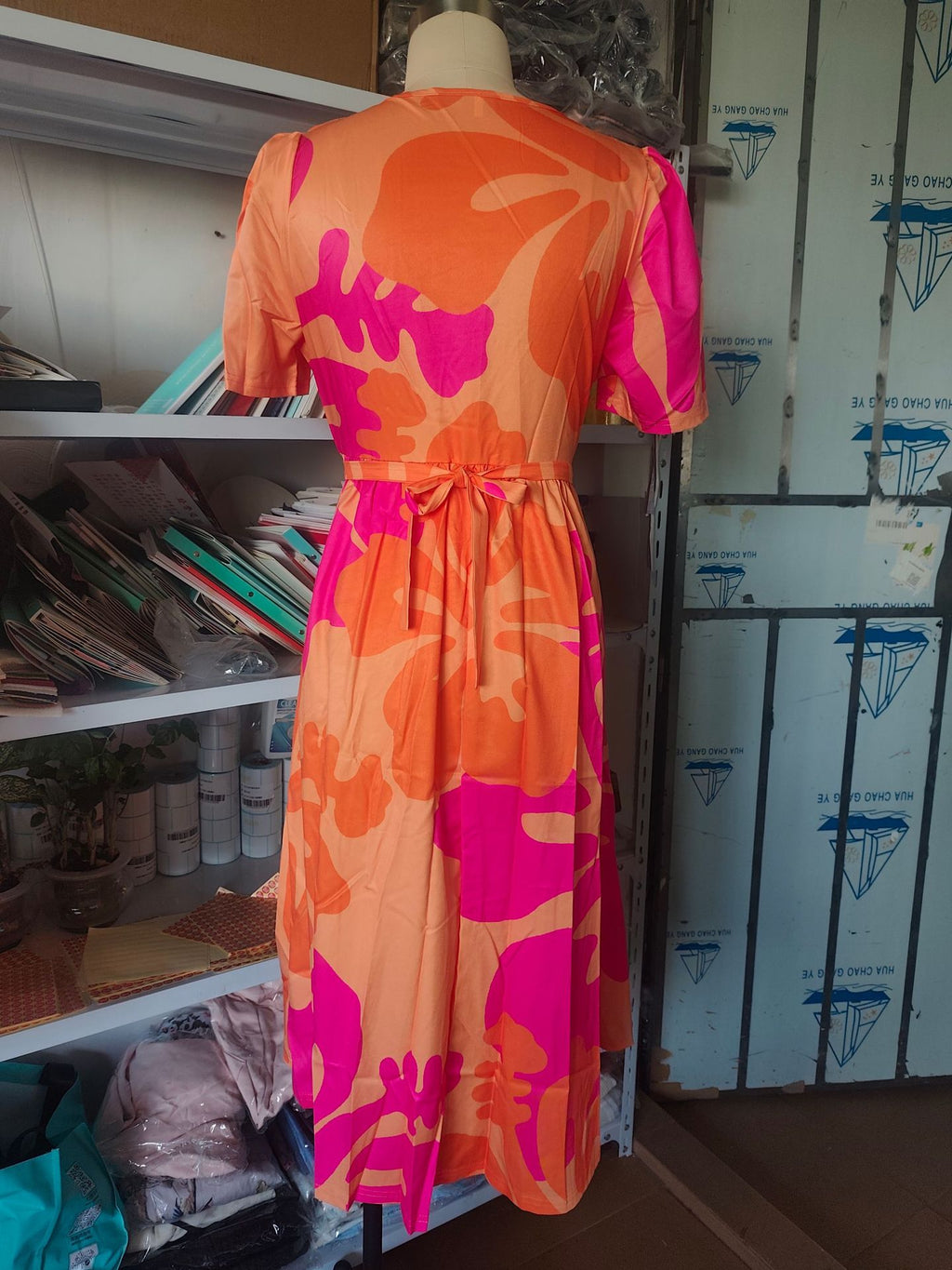 Women's V-Neck Floral Chiffon Midi Dress — Flutter Sleeve Tie Waist Boho Wrap Dress with Handkerchief Hem, Flowy Casual Summer Beach Dress S–3XL in 16 Prints