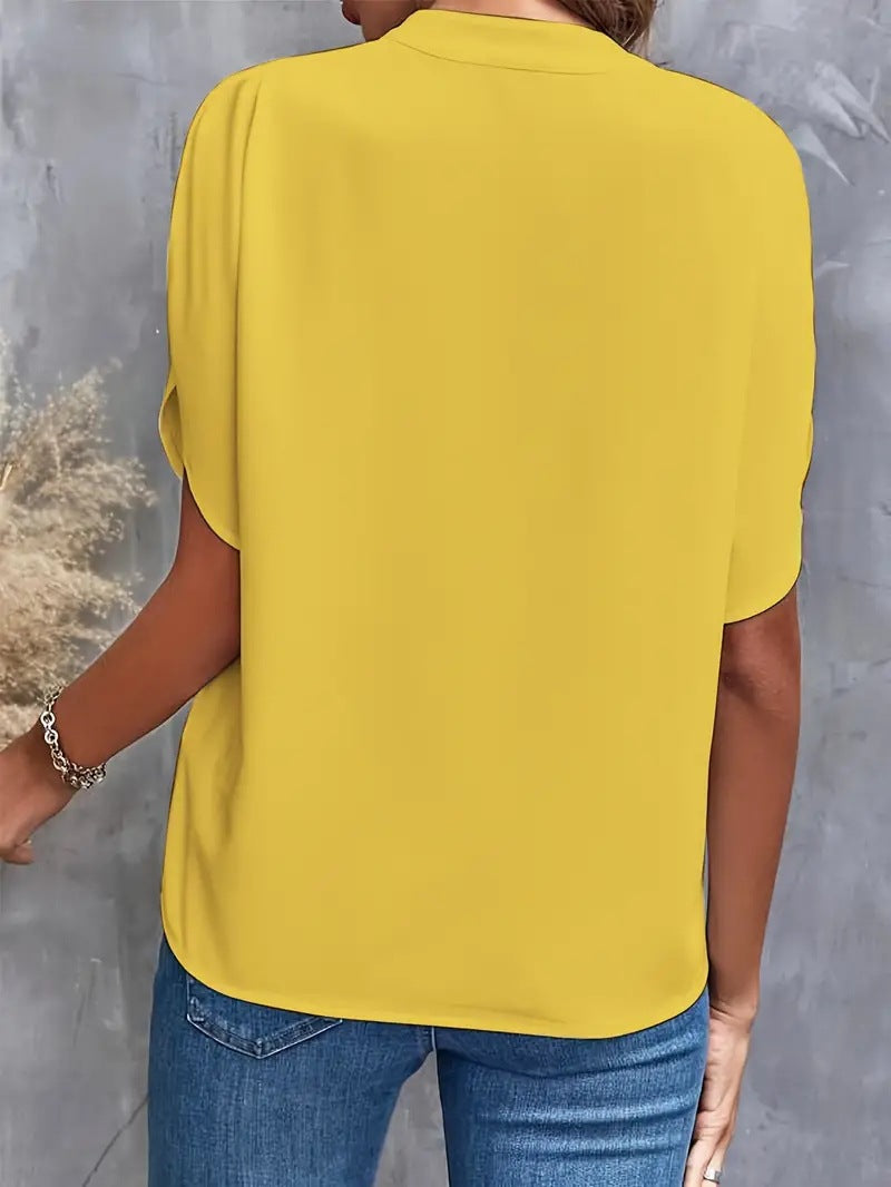 Women's V-Neck Chiffon Blouse — Wrinkle-Free Relaxed Fit Short Sleeve Pullover Shirt, Elegant Casual Summer Top in 7 Colors, S–2XL