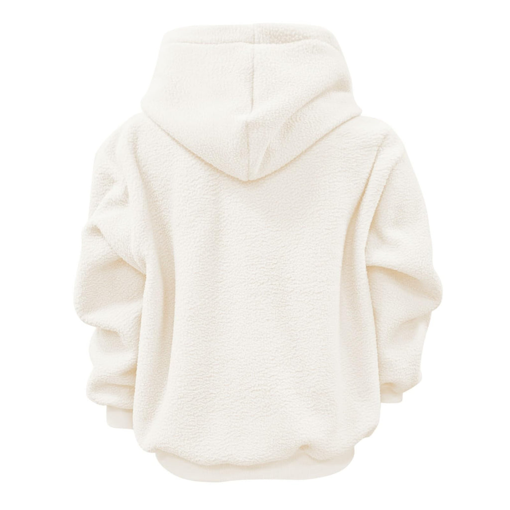 Women's Fluffy Teddy Fleece Oversized Hoodie — Plush Pullover Sweatshirt with Wrap Front Pocket & Drawstring Hood, Cozy Winter Top S–XXL in 7 Colors