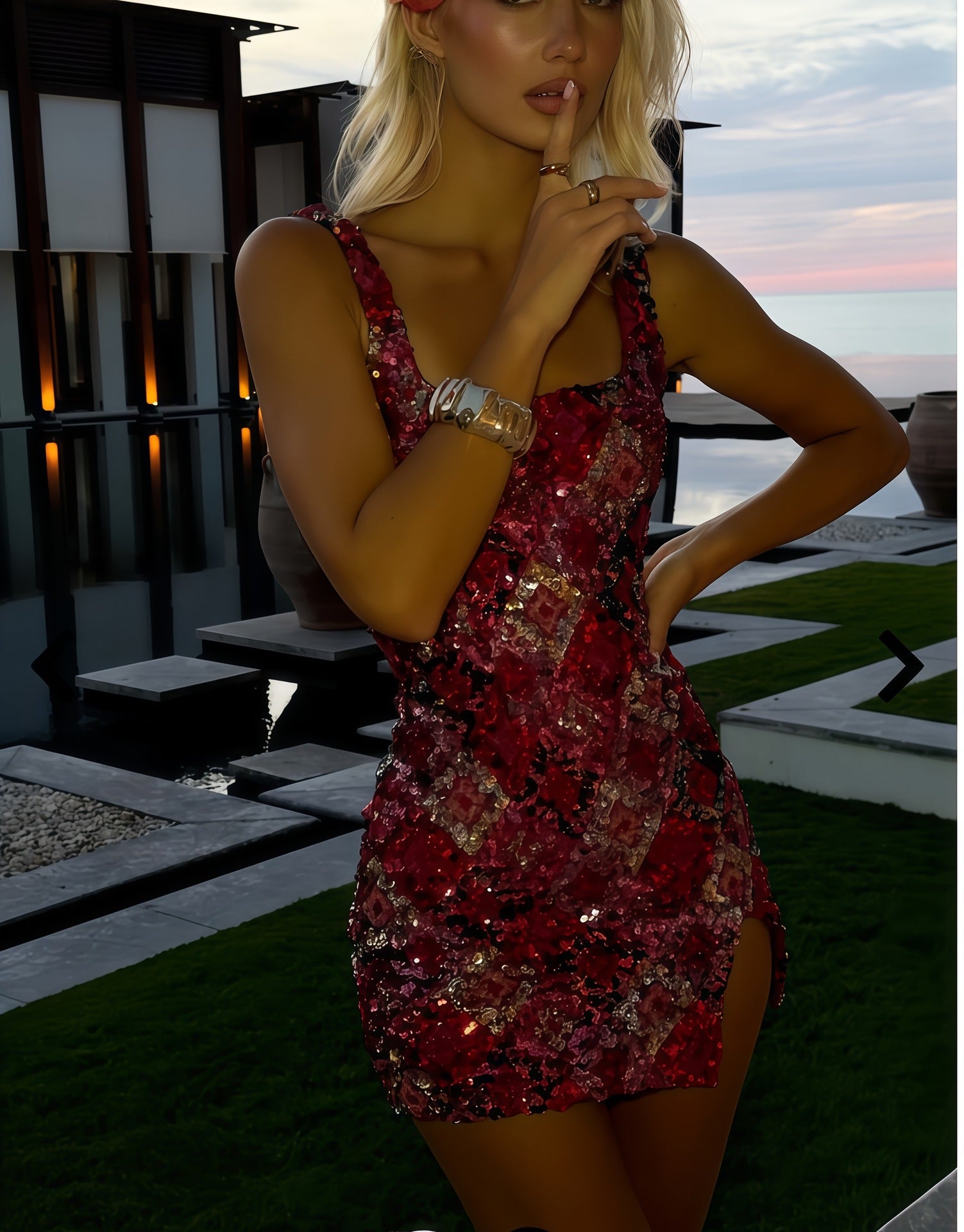 Women's Diamond Sequin Bodycon Mini Dress — Colorful Geometric Sequin Party Dress with Side Slit, Sparkle Sleeveless Club Dress S–XL in 15+ Colors