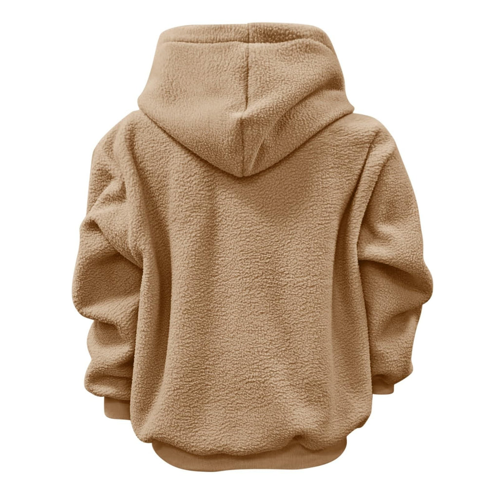 Women's Fluffy Teddy Fleece Oversized Hoodie — Plush Pullover Sweatshirt with Wrap Front Pocket & Drawstring Hood, Cozy Winter Top S–XXL in 7 Colors