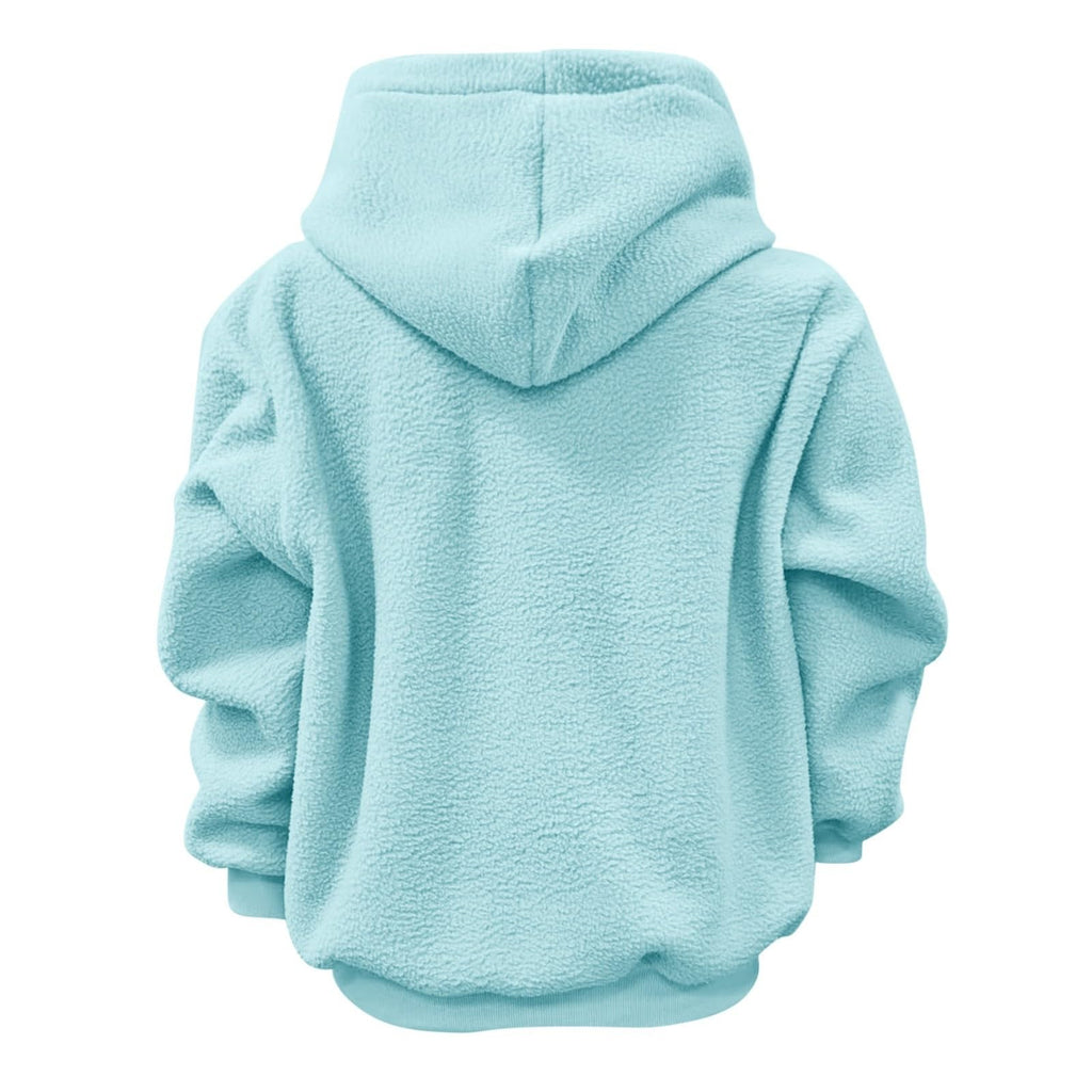 Women's Fluffy Teddy Fleece Oversized Hoodie — Plush Pullover Sweatshirt with Wrap Front Pocket & Drawstring Hood, Cozy Winter Top S–XXL in 7 Colors