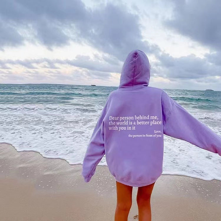 Women's Fleece Graphic Hoodie | "Dear Person Behind Me" Letter Print Oversized Pullover Sweatshirt | S-5XL