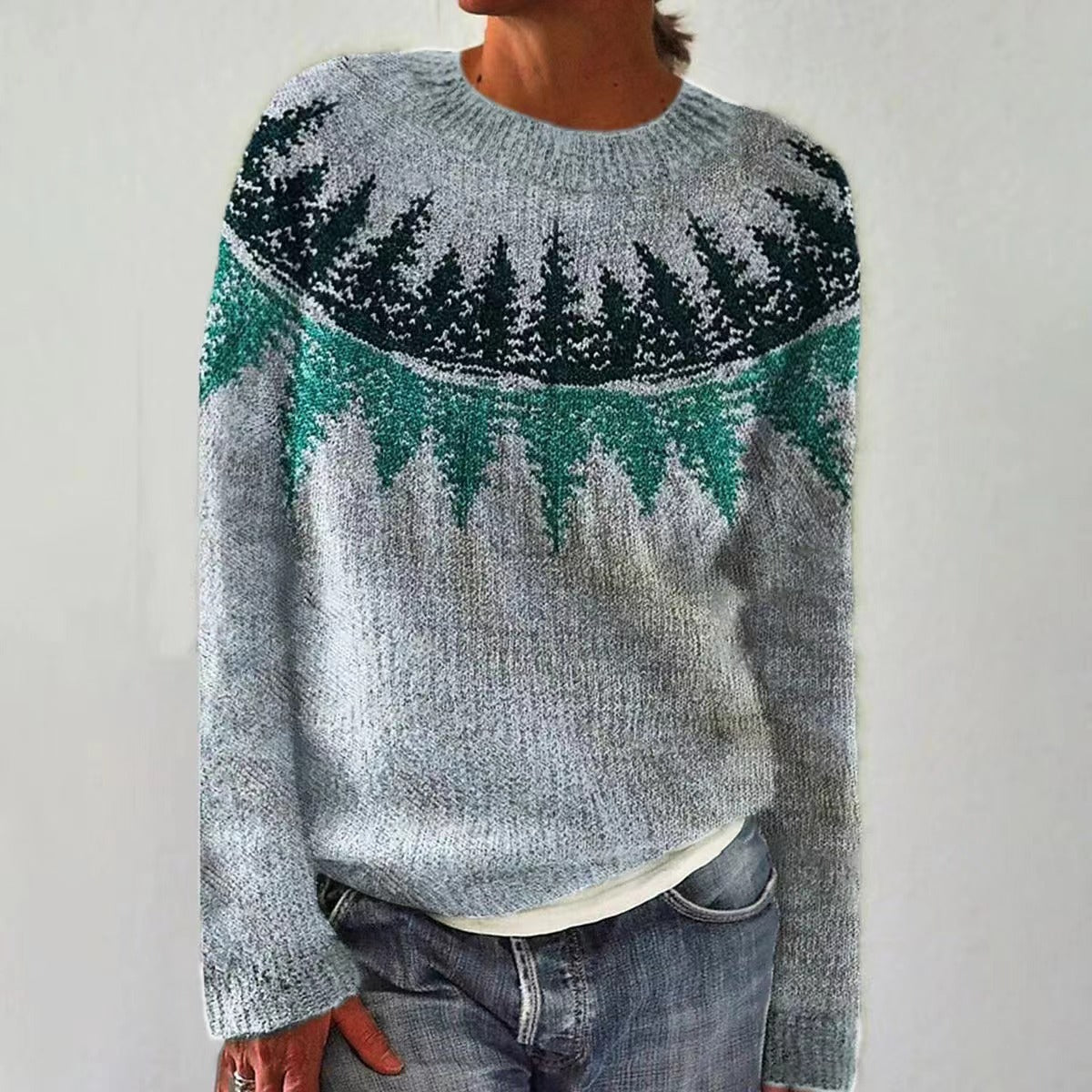 Women's Vintage Colorblock Knit Sweater | Boho Folk Floral Crew Neck Oversized Pullover | Fall Winter Top