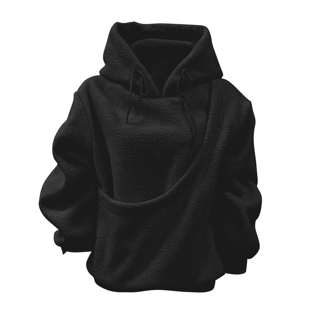 Women's Fluffy Teddy Fleece Oversized Hoodie — Plush Pullover Sweatshirt with Wrap Front Pocket & Drawstring Hood, Cozy Winter Top S–XXL in 7 Colors