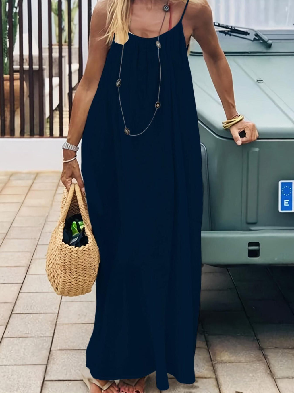 Women's Spaghetti Strap Open Back Loose Maxi Dress — Sexy Backless Slip Sundress, Adjustable Straps Casual Boho Beach Lounge Dress S–5XL in 25+ Colors
